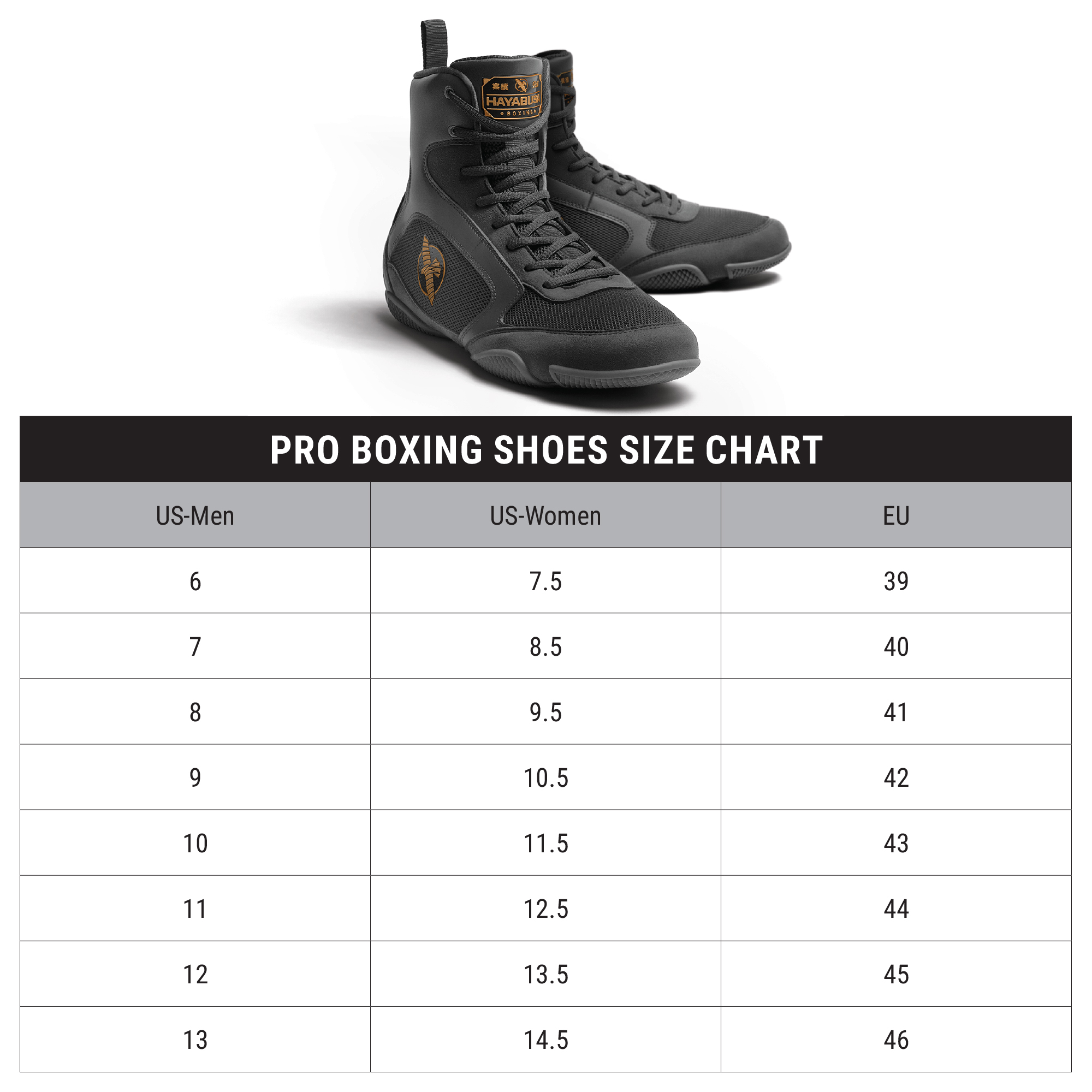 Hayabusa - Pro Boxing Shoes Black - PBS-B-X