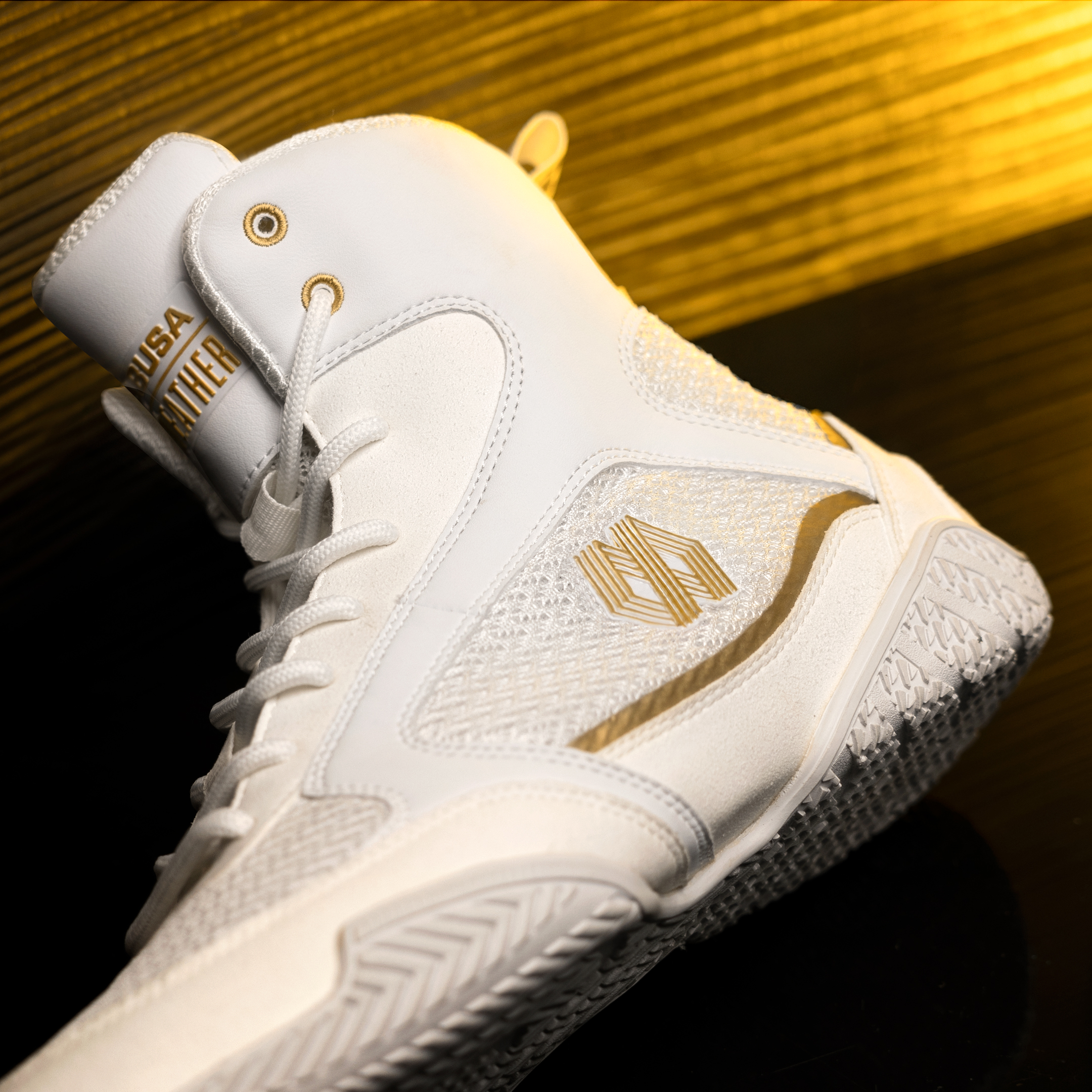 Hayabusa - Mayweather Champ Boxing Shoes White-Gold - MWCHBS-WHGD-x